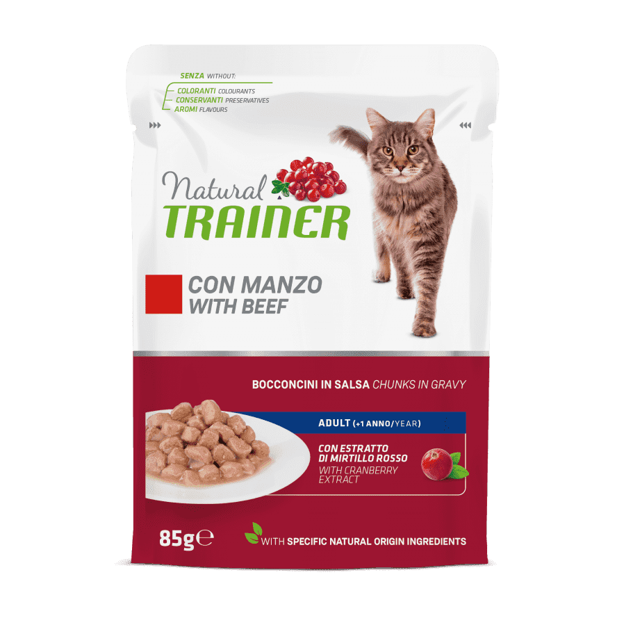Natural Trainer Adult con bocconcini di manzo in salsa 85 gr Natural Trainer Adult con bocconcini di manzo in salsa 85 gr